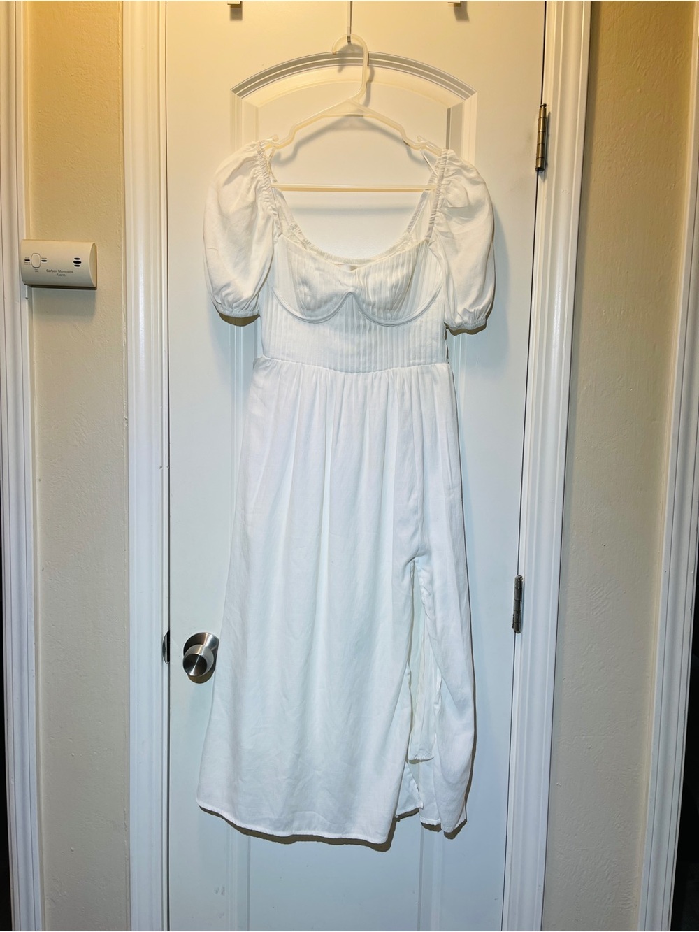 Hello Molly White Puff-Sleeve Midi with Scoop Neck